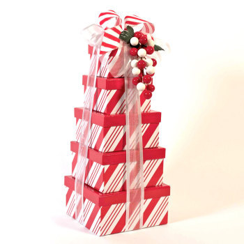 Happy Holidays Candy Cane Striped Tower - Gift Tower
