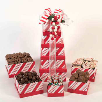 Happy Holidays Candy Cane Striped Tower - Gift Tower